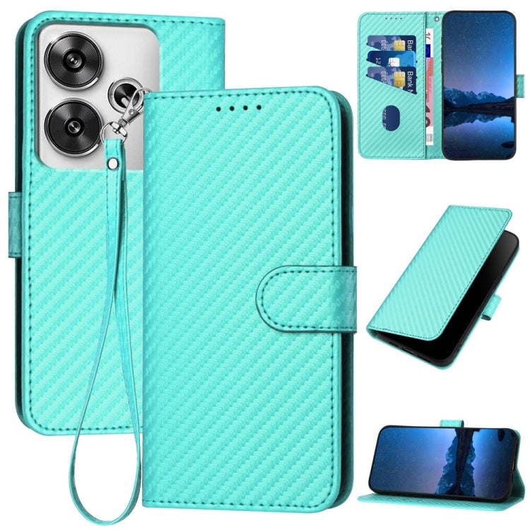 YX0070 Carbon Fiber Buckle Leather Phone Case with Lanyard, For Redmi 13 4G, For Redmi Turbo 3 / Xiaomi Poco F6, For Redmi Note 13R Pro / Xiaomi Poco X6 Neo