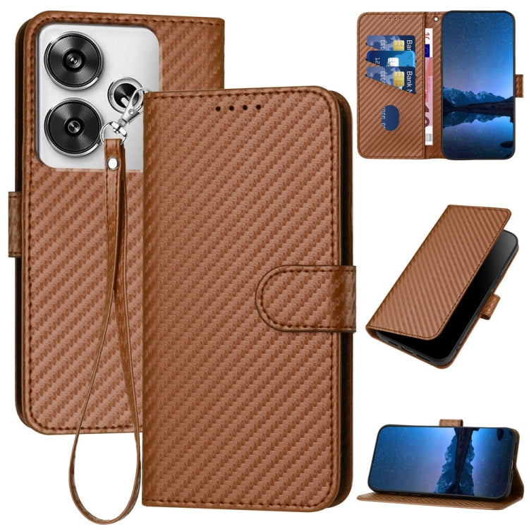 YX0070 Carbon Fiber Buckle Leather Phone Case with Lanyard, For Redmi 13 4G, For Redmi Turbo 3 / Xiaomi Poco F6, For Redmi Note 13R Pro / Xiaomi Poco X6 Neo