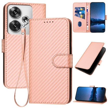 YX0070 Carbon Fiber Buckle Leather Phone Case with Lanyard, For Redmi 13 4G, For Redmi Turbo 3 / Xiaomi Poco F6, For Redmi Note 13R Pro / Xiaomi Poco X6 Neo