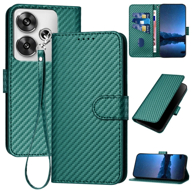 YX0070 Carbon Fiber Buckle Leather Phone Case with Lanyard, For Redmi 13 4G, For Redmi Turbo 3 / Xiaomi Poco F6, For Redmi Note 13R Pro / Xiaomi Poco X6 Neo