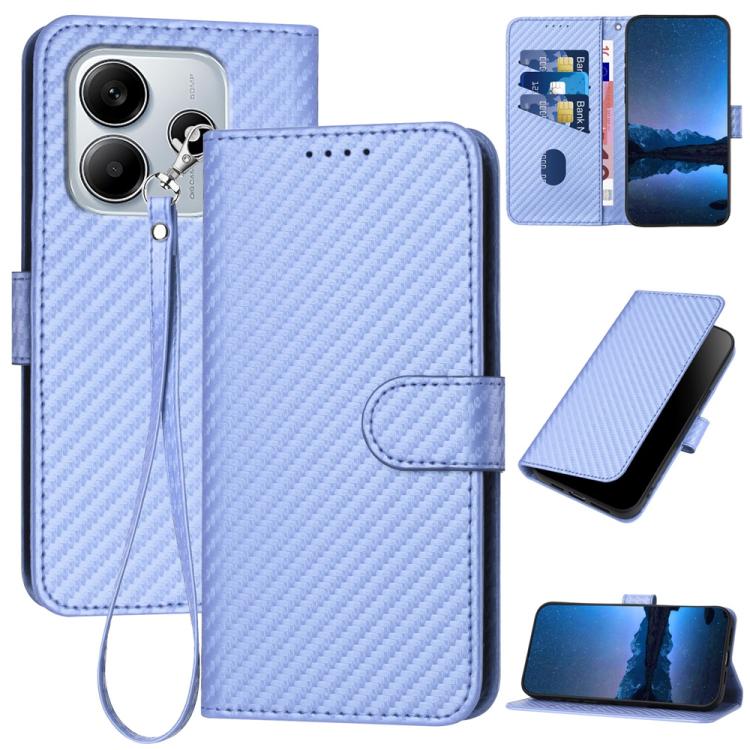 YX0070 Carbon Fiber Buckle Leather Phone Case with Lanyard, For Redmi Note 14 4G 163.25mm, For Redmi Note 14 5G, For Redmi Note 14 Pro+ 5G