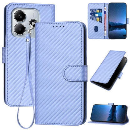 YX0070 Carbon Fiber Buckle Leather Phone Case with Lanyard, For Redmi Note 14 4G 163.25mm, For Redmi Note 14 5G, For Redmi Note 14 Pro+ 5G