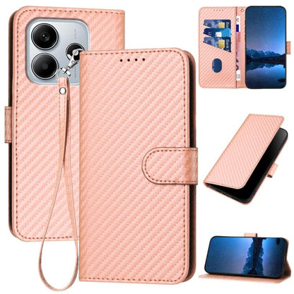 YX0070 Carbon Fiber Buckle Leather Phone Case with Lanyard, For Redmi Note 14 4G 163.25mm, For Redmi Note 14 5G, For Redmi Note 14 Pro+ 5G