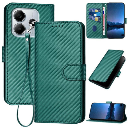 YX0070 Carbon Fiber Buckle Leather Phone Case with Lanyard, For Redmi Note 14 4G 163.25mm, For Redmi Note 14 5G, For Redmi Note 14 Pro+ 5G