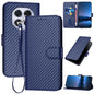 YX0070 Carbon Fiber Buckle Leather Phone Case with Lanyard, For Redmi Note 14 5G, For Redmi Note 14 Pro+ 5G, For Redmi Note 14 Pro 5G