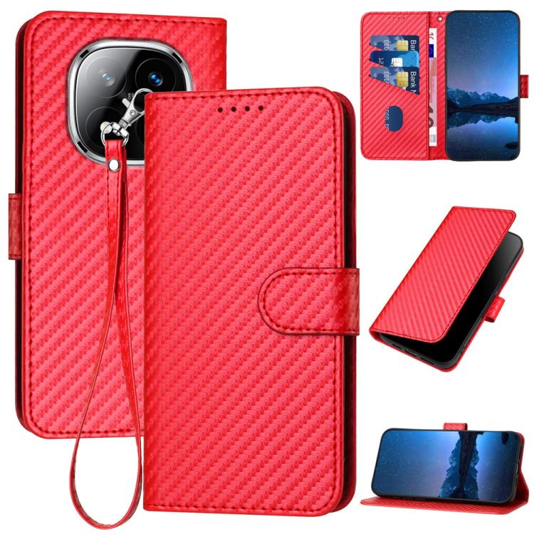 YX0070 Carbon Fiber Buckle Leather Phone Case with Lanyard, For Redmi Note 14 4G 163.25mm, For Redmi Note 14 5G, For Redmi Note 14 Pro+ 5G