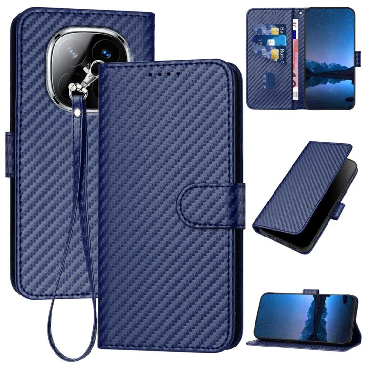 YX0070 Carbon Fiber Buckle Leather Phone Case with Lanyard, For Redmi Note 14 4G 163.25mm, For Redmi Note 14 5G, For Redmi Note 14 Pro+ 5G