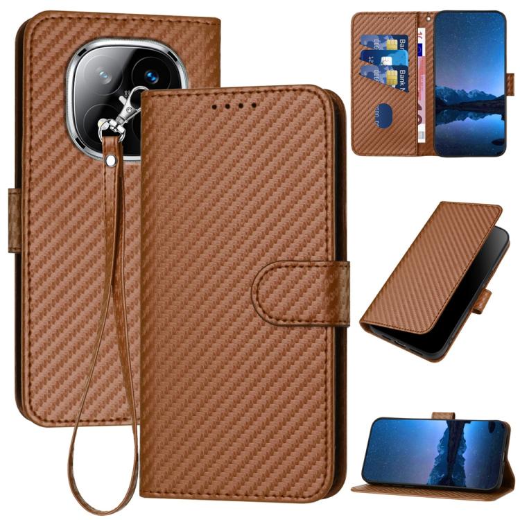 YX0070 Carbon Fiber Buckle Leather Phone Case with Lanyard, For Redmi Note 14 4G 163.25mm, For Redmi Note 14 5G, For Redmi Note 14 Pro+ 5G
