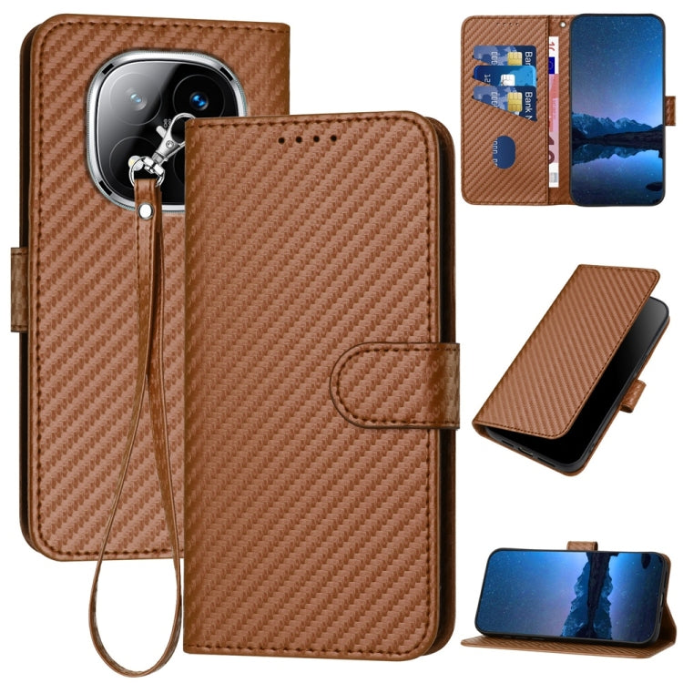 YX0070 Carbon Fiber Buckle Leather Phone Case with Lanyard, For Redmi Note 14 5G, For Redmi Note 14 Pro+ 5G, For Redmi Note 14 Pro 5G