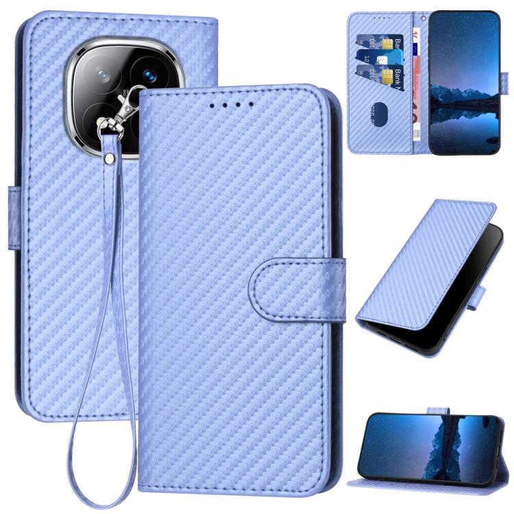 YX0070 Carbon Fiber Buckle Leather Phone Case with Lanyard, For Redmi Note 14 4G 163.25mm, For Redmi Note 14 5G, For Redmi Note 14 Pro+ 5G