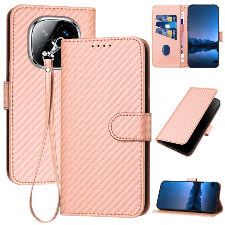 YX0070 Carbon Fiber Buckle Leather Phone Case with Lanyard, For Redmi Note 14 5G, For Redmi Note 14 Pro+ 5G, For Redmi Note 14 Pro 5G