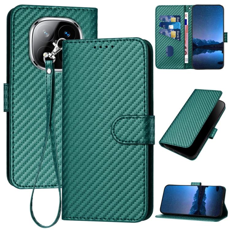 YX0070 Carbon Fiber Buckle Leather Phone Case with Lanyard, For Redmi Note 14 4G 163.25mm, For Redmi Note 14 5G, For Redmi Note 14 Pro+ 5G