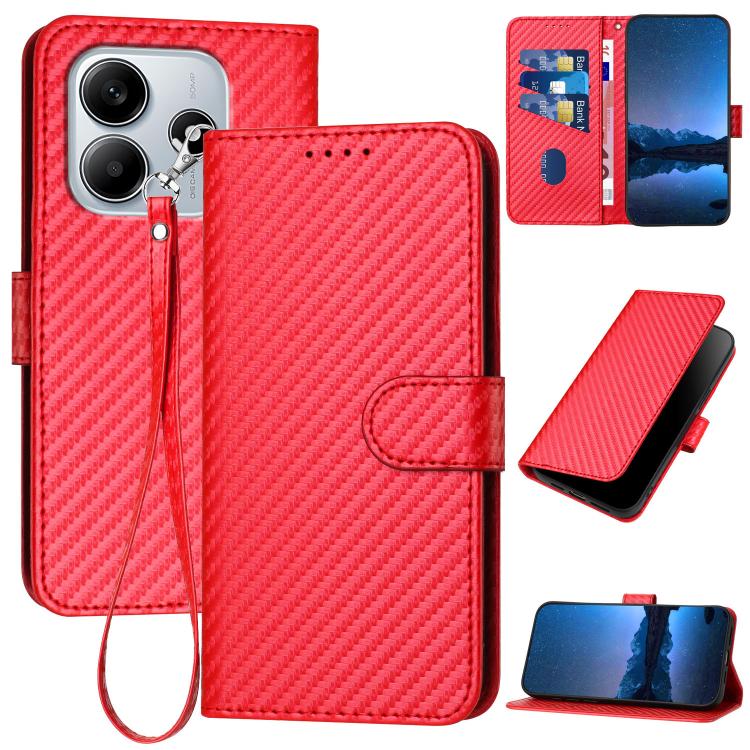 YX0070 Carbon Fiber Buckle Leather Phone Case with Lanyard, For Redmi Note 14 4G 163.25mm, For Redmi Note 14 5G, For Redmi Note 14 Pro+ 5G