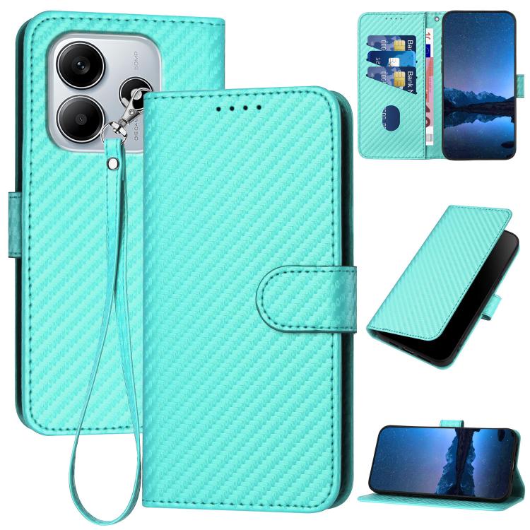 YX0070 Carbon Fiber Buckle Leather Phone Case with Lanyard, For Redmi Turbo 4 / Xiaomi Poco X7 Pro, For Redmi Note 14 Pro 4G, For Redmi Note 14 4G 163.25mm