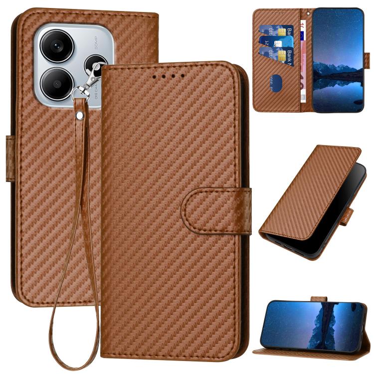 YX0070 Carbon Fiber Buckle Leather Phone Case with Lanyard, For Redmi Turbo 4 / Xiaomi Poco X7 Pro, For Redmi Note 14 Pro 4G, For Redmi Note 14 4G 163.25mm