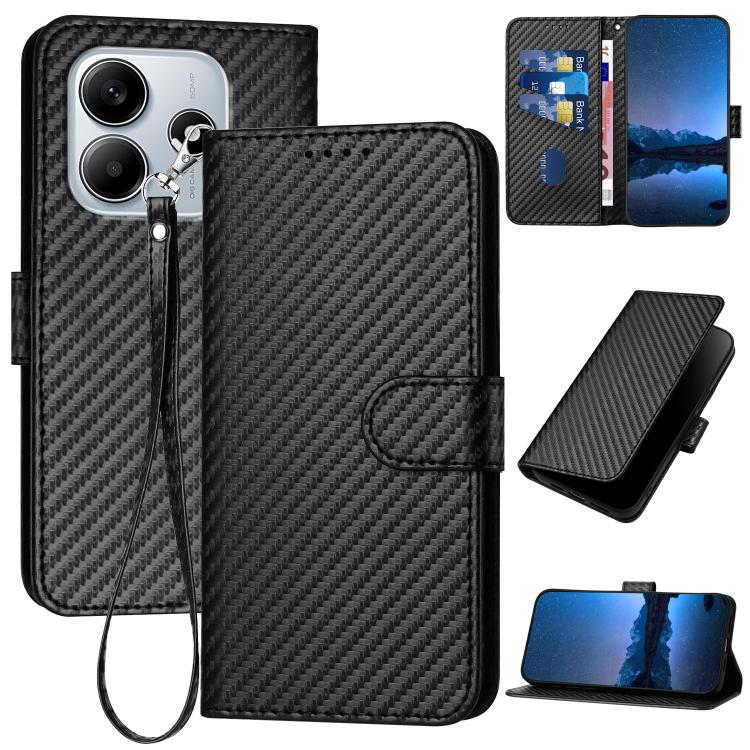 YX0070 Carbon Fiber Buckle Leather Phone Case with Lanyard, For Redmi Turbo 4 / Xiaomi Poco X7 Pro, For Redmi Note 14 Pro 4G, For Redmi Note 14 4G 163.25mm