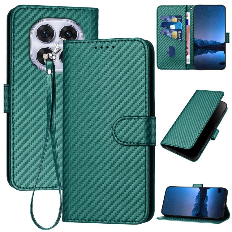 YX0070 Carbon Fiber Buckle Leather Phone Case with Lanyard, For Redmi Note 14 4G 164.84mm, For Redmi Turbo 4 / Poco X7 Pro, For Redmi Note 14 Pro 4G
