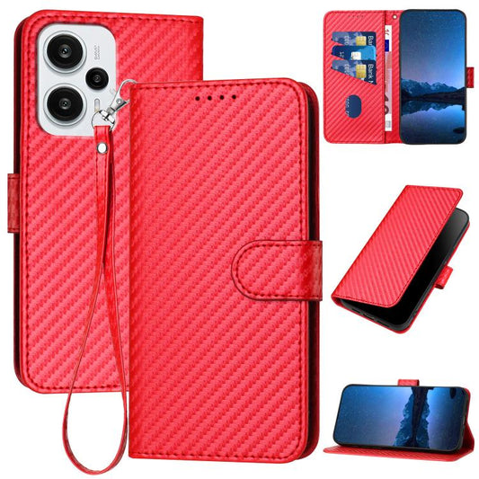 YX0070 Carbon Fiber Buckle Leather Phone Case with Lanyard, For Redmi Note 12 Turbo / Xiaomi Poco F5