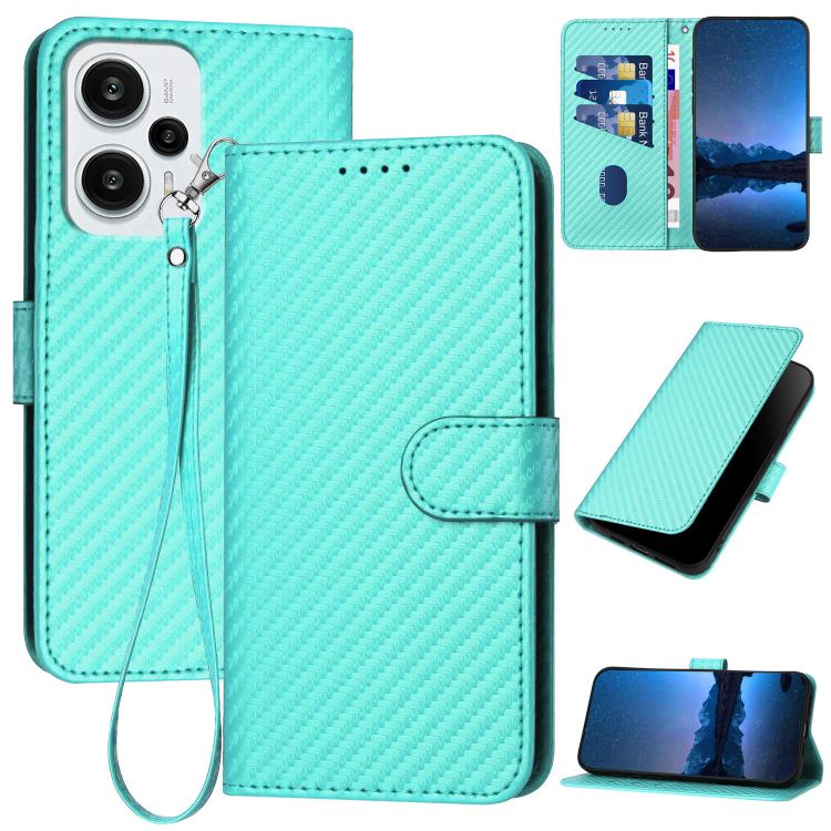 YX0070 Carbon Fiber Buckle Leather Phone Case with Lanyard, For Redmi Note 13R Pro / Poco X6 Neo, For Redmi Note 12 Turbo / Poco F5
