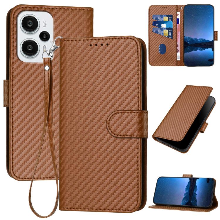 YX0070 Carbon Fiber Buckle Leather Phone Case with Lanyard, For Redmi Note 13R Pro / Poco X6 Neo, For Redmi Note 12 Turbo / Poco F5