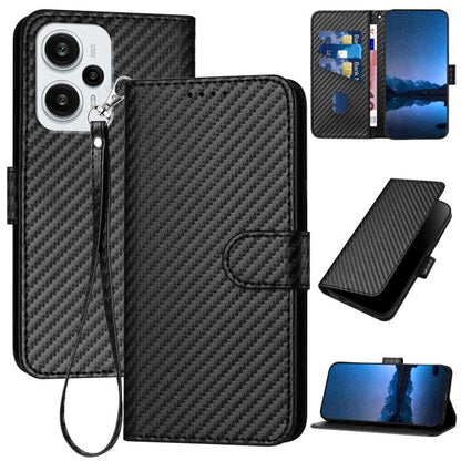 YX0070 Carbon Fiber Buckle Leather Phone Case with Lanyard, For Redmi Note 12 Turbo / Xiaomi Poco F5