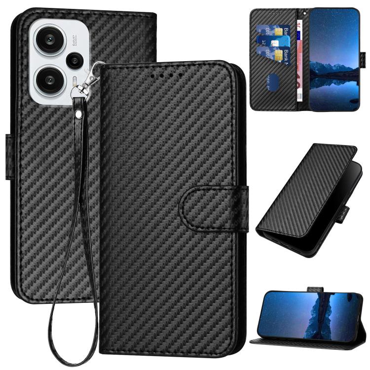 YX0070 Carbon Fiber Buckle Leather Phone Case with Lanyard, For Redmi Note 13R Pro / Poco X6 Neo, For Redmi Note 12 Turbo / Poco F5