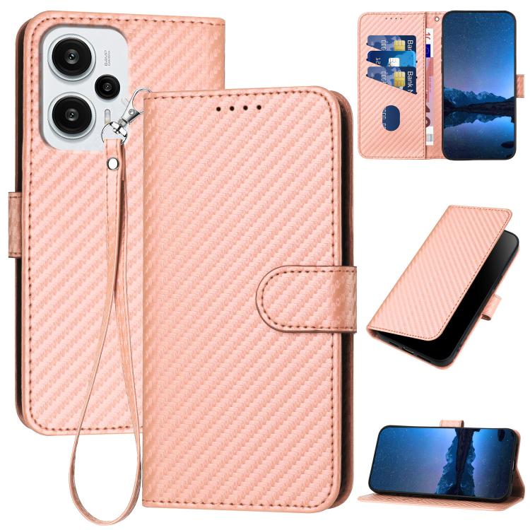 YX0070 Carbon Fiber Buckle Leather Phone Case with Lanyard, For Redmi Note 13R Pro / Poco X6 Neo, For Redmi Note 12 Turbo / Poco F5