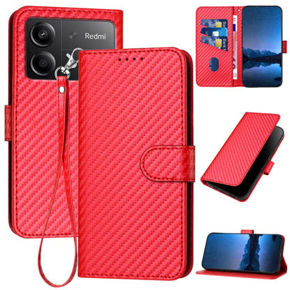 YX0070 Carbon Fiber Buckle Leather Phone Case with Lanyard, For Redmi 13 4G, For Redmi Turbo 3 / Xiaomi Poco F6, For Redmi Note 13R Pro / Xiaomi Poco X6 Neo