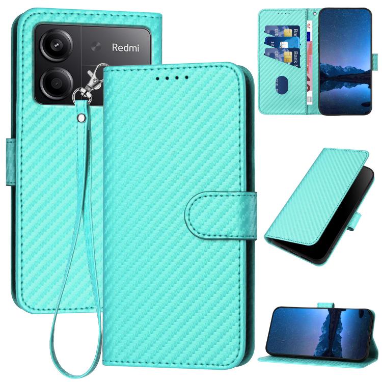 YX0070 Carbon Fiber Buckle Leather Phone Case with Lanyard, For Redmi 13 4G, For Redmi Turbo 3 / Xiaomi Poco F6, For Redmi Note 13R Pro / Xiaomi Poco X6 Neo