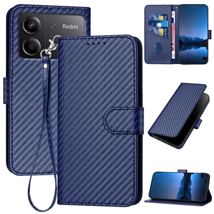 YX0070 Carbon Fiber Buckle Leather Phone Case with Lanyard, For Redmi 13 4G, For Redmi Turbo 3 / Xiaomi Poco F6, For Redmi Note 13R Pro / Xiaomi Poco X6 Neo