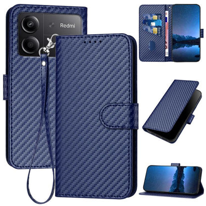 YX0070 Carbon Fiber Buckle Leather Phone Case with Lanyard, For Redmi 13 4G, For Redmi Turbo 3 / Xiaomi Poco F6, For Redmi Note 13R Pro / Xiaomi Poco X6 Neo