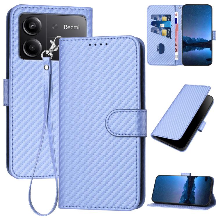 YX0070 Carbon Fiber Buckle Leather Phone Case with Lanyard, For Redmi 13 4G, For Redmi Turbo 3 / Xiaomi Poco F6, For Redmi Note 13R Pro / Xiaomi Poco X6 Neo