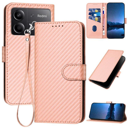 YX0070 Carbon Fiber Buckle Leather Phone Case with Lanyard, For Redmi 13 4G, For Redmi Turbo 3 / Xiaomi Poco F6, For Redmi Note 13R Pro / Xiaomi Poco X6 Neo