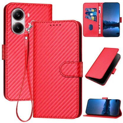 YX0070 Carbon Fiber Buckle Leather Phone Case with Lanyard, For Redmi Turbo 4 / Xiaomi Poco X7 Pro, For Redmi Note 14 Pro 4G, For Redmi Note 14 4G 163.25mm