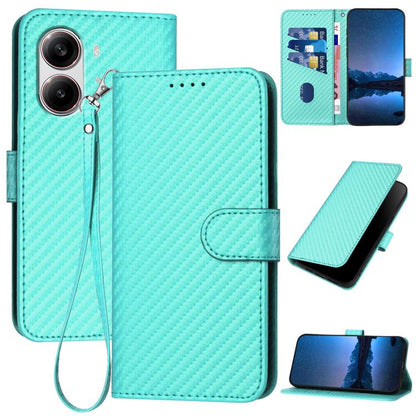 YX0070 Carbon Fiber Buckle Leather Phone Case with Lanyard, For Redmi Note 14 4G 164.84mm, For Redmi Turbo 4 / Poco X7 Pro, For Redmi Note 14 Pro 4G