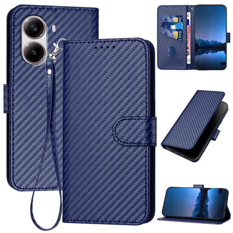 YX0070 Carbon Fiber Buckle Leather Phone Case with Lanyard, For Redmi Note 14 4G 164.84mm, For Redmi Turbo 4 / Poco X7 Pro, For Redmi Note 14 Pro 4G