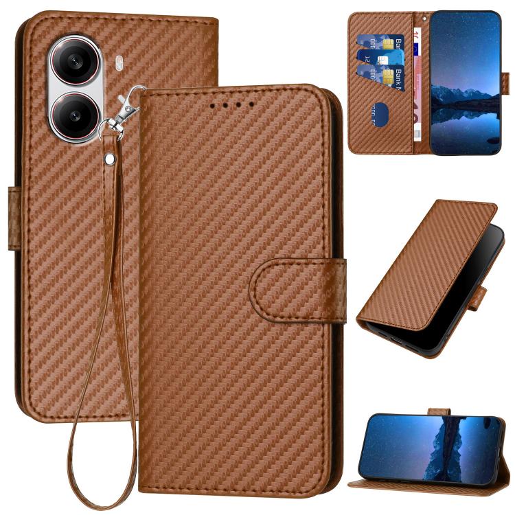 YX0070 Carbon Fiber Buckle Leather Phone Case with Lanyard, For Redmi Note 14 4G 164.84mm, For Redmi Turbo 4 / Poco X7 Pro, For Redmi Note 14 Pro 4G