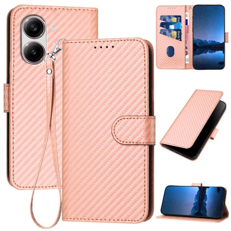 YX0070 Carbon Fiber Buckle Leather Phone Case with Lanyard, For Redmi Turbo 4 / Xiaomi Poco X7 Pro, For Redmi Note 14 Pro 4G, For Redmi Note 14 4G 163.25mm