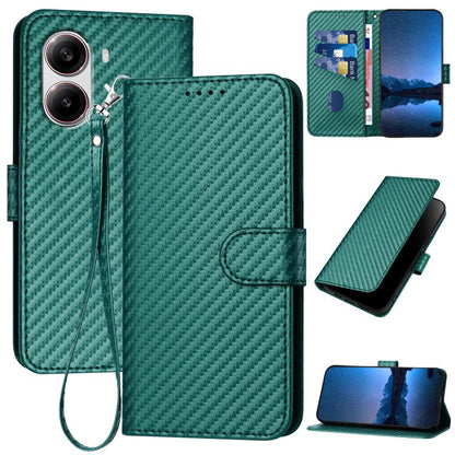 YX0070 Carbon Fiber Buckle Leather Phone Case with Lanyard, For Redmi Note 14 4G 164.84mm, For Redmi Turbo 4 / Poco X7 Pro, For Redmi Note 14 Pro 4G