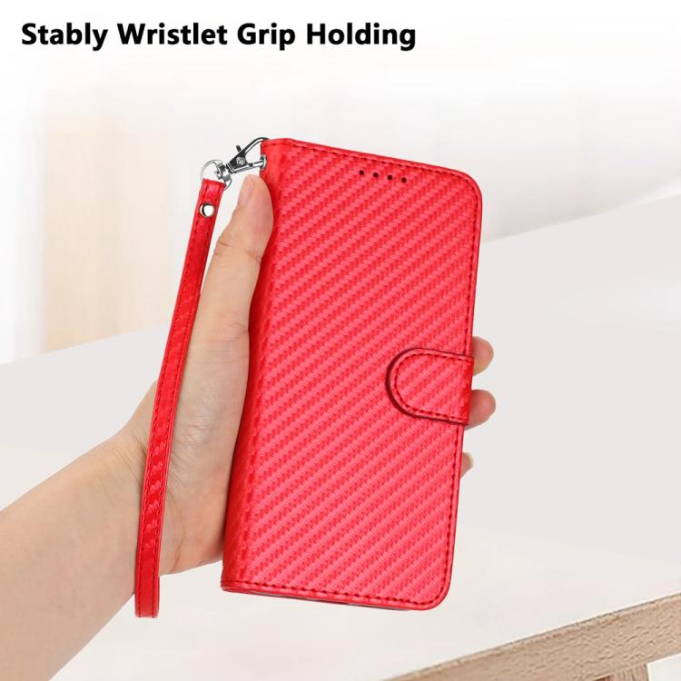 YX0070 Carbon Fiber Buckle Leather Phone Case with Lanyard, For Redmi Note 14 4G 164.84mm, For Redmi Turbo 4 / Poco X7 Pro, For Redmi Note 14 Pro 4G