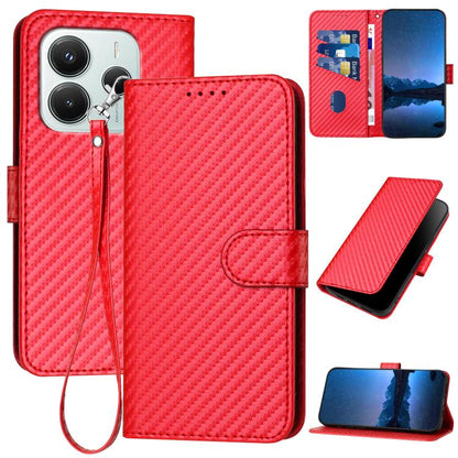 YX0070 Carbon Fiber Buckle Leather Phone Case with Lanyard, For Redmi Note 14 4G 164.84mm, For Redmi Turbo 4 / Poco X7 Pro, For Redmi Note 14 Pro 4G