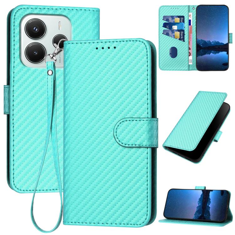 YX0070 Carbon Fiber Buckle Leather Phone Case with Lanyard, For Redmi Note 14 4G 164.84mm, For Redmi Turbo 4 / Poco X7 Pro, For Redmi Note 14 Pro 4G