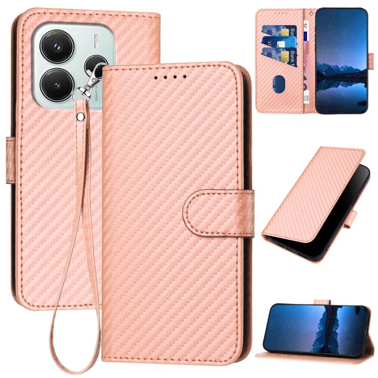 YX0070 Carbon Fiber Buckle Leather Phone Case with Lanyard, For Redmi K80 Pro / Xiaomi Poco F7 Ultra, For Redmi K80 / Xiaomi Poco F7 Pro, For Redmi Note 14 4G 164.84mm
