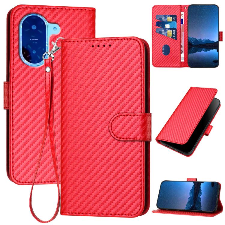 YX0070 Carbon Fiber Buckle Leather Phone Case with Lanyard, For Redmi 15 5G / 4G EU 171mm, For Redmi Turbo 4 Pro / Xiaomi Poco F7, For Redmi A5 4G 171.7mm / Xiaomi Poco C71