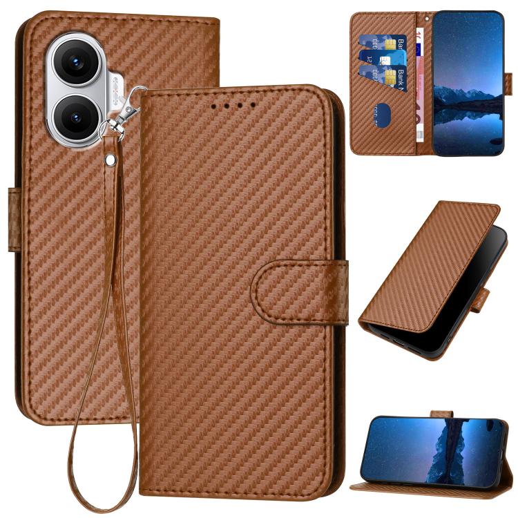 YX0070 Carbon Fiber Buckle Leather Phone Case with Lanyard, For Redmi 15 5G / 4G EU 171mm, For Redmi Turbo 4 Pro / Xiaomi Poco F7, For Redmi A5 4G 171.7mm / Xiaomi Poco C71
