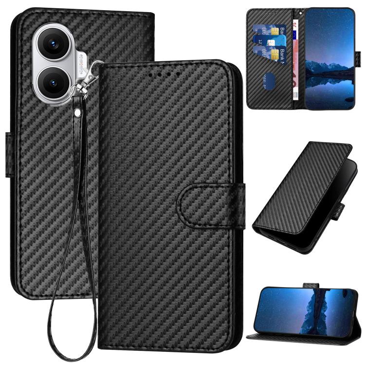 YX0070 Carbon Fiber Buckle Leather Phone Case with Lanyard, For Redmi 15 5G Global / 15 4G SEA 169.5mm, For Redmi 15 5G / 4G EU 171mm, For Redmi Turbo 4 Pro / Poco F7