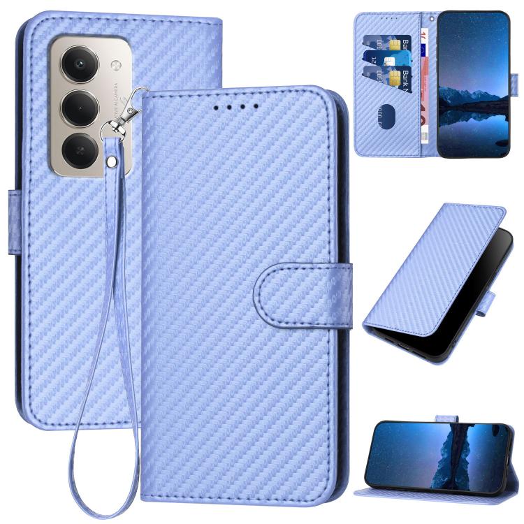 YX0070 Carbon Fiber Buckle Leather Phone Case with Lanyard, For Redmi 15 5G Global / 15 4G SEA 169.5mm, For Redmi 15 5G / 4G EU 171mm, For Redmi Turbo 4 Pro / Poco F7