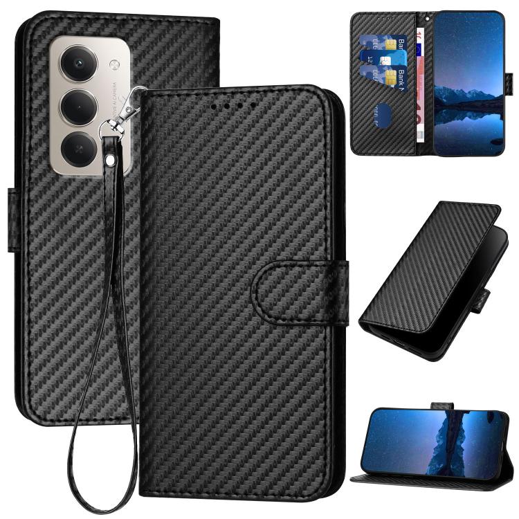 YX0070 Carbon Fiber Buckle Leather Phone Case with Lanyard, For Redmi 15 5G Global / 15 4G SEA 169.5mm, For Redmi 15 5G / 4G EU 171mm, For Redmi Turbo 4 Pro / Poco F7
