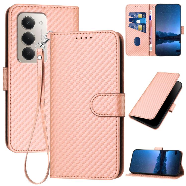 YX0070 Carbon Fiber Buckle Leather Phone Case with Lanyard, For Redmi 15 5G Global / 15 4G SEA 169.5mm, For Redmi 15 5G / 4G EU 171mm, For Redmi Turbo 4 Pro / Poco F7