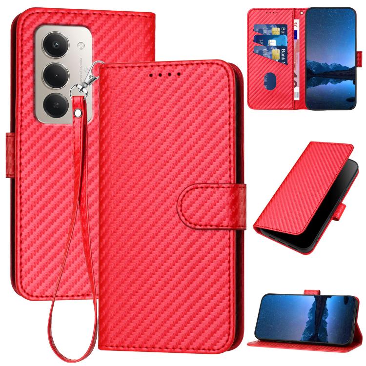 YX0070 Carbon Fiber Buckle Leather Phone Case with Lanyard, For Redmi 15 5G Global / 15 4G SEA 169.5mm, For Redmi 15 5G / 4G EU 171mm, For Redmi Turbo 4 Pro / Poco F7